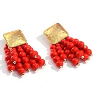 Zara Red Beaded Drop Earrings
